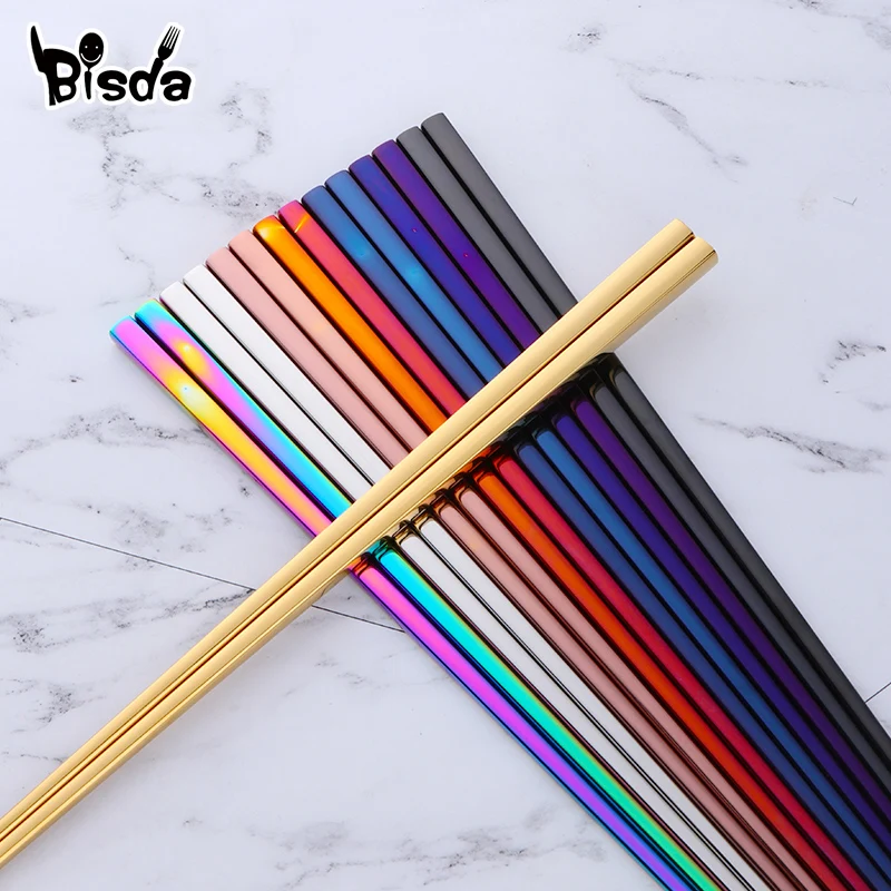 

5/8Pairs Stainless Steel Chinese Chopsticks Rainbow Reusable Metal Chopstick for Sushi Hashi Food Sticks Tableware Kitchen Tool