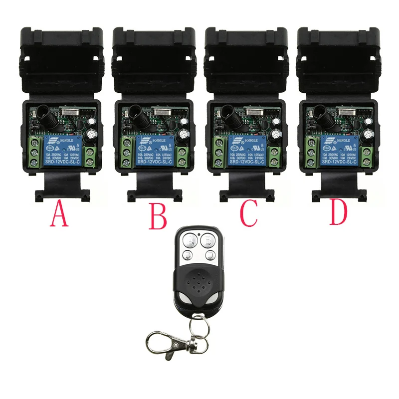 

DC12V 1CH RF Беспроводная система дистанционного управления 1 передатчик и 4 реле приемника приемник умный дом переключатель окно/лампа