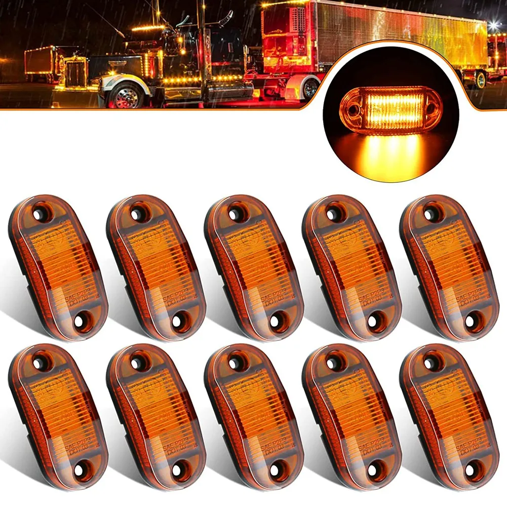 10Pcs Amber 12-24V 6LED 2.5 Inch Side Marker Waterproof Sealed Indicator Lights for Trailer Truck Boat Deck Rv