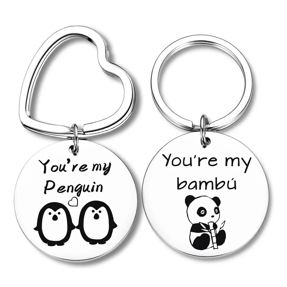 

You Are My Penguin Panda Bambu Key Chains Stainless Steel Keyring Charm Women Jewelry Accessories Pendant Gift