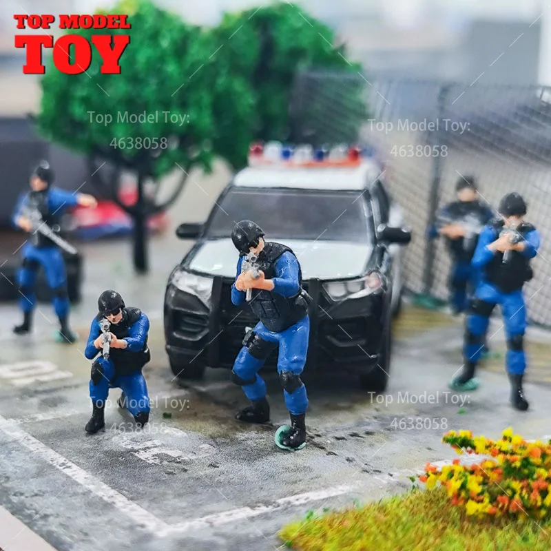 

Painted Miniatures 1/64 Special Police Soldier Figure Model Unpainted Policeman Figurine Doll For Cars Vehicles Toy