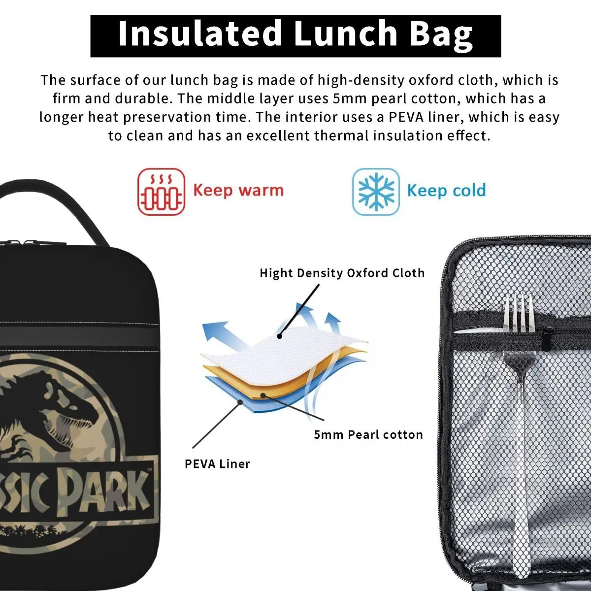 Jurassic Park Insulated Lunch Bags Leakproof Reusable Thermal Bag Lunch Box Tote Office Outdoor Bento Pouch