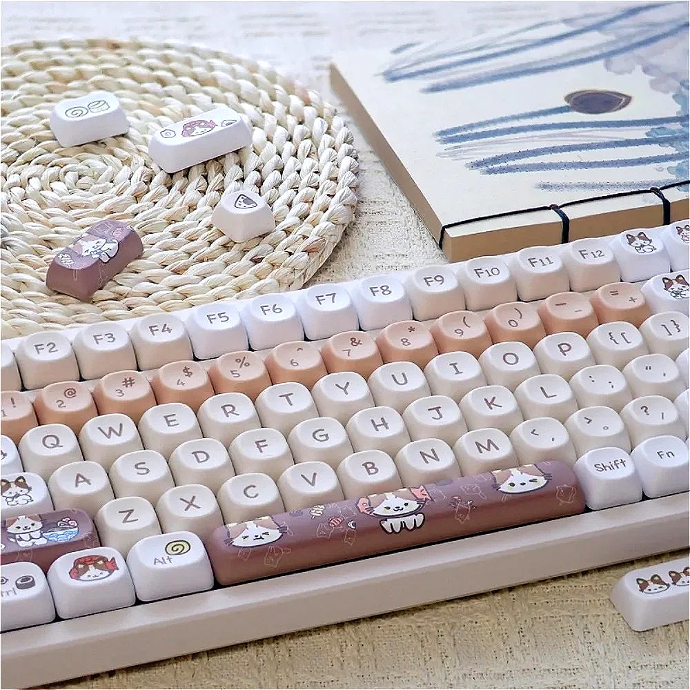 

Cat eats Japanese keyboard keycaps, MOA highly cute keycap set is suitable for wolf vgn spider/atk68/75/98/104, etc