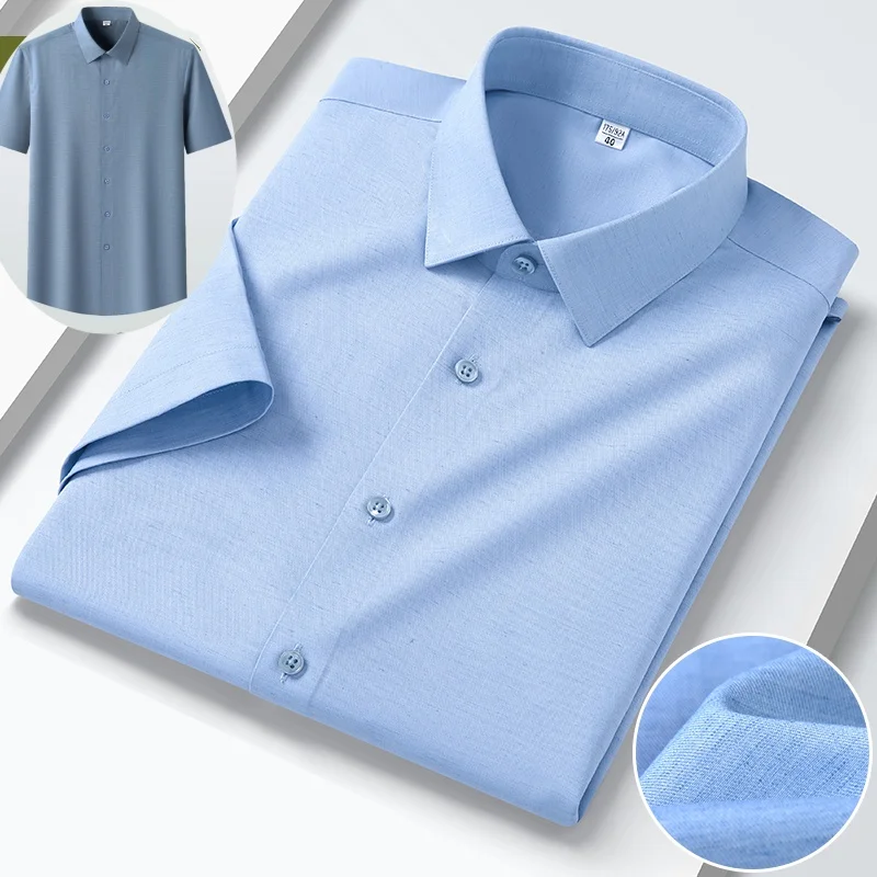 Modal 23%+ Flax 7.6% Anti-Wrinkle 5XL Blue Shirt Men Long Sleeve Slim Fit & Men Shirts Short Sleeve High Quality Casual Business