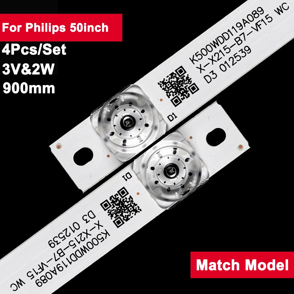 

4Pcs/set 50inch 900mm LED Backlight Strip for Philips 9led Square Lens 4708-K500WD-A3113N01 50UK950,50D1UDVB,50DU1000U,50D100U