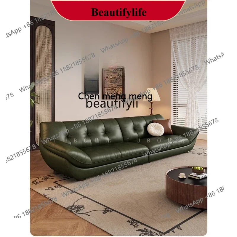 z183  Genuine leather sofa retro wind oil wax leather first layer cowhide living room size apartment wide seat deep