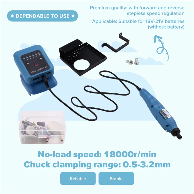 

A01F-80W Cordless Electric Grinder Kit No-Load Speed Up To 18000Rpm Rechargeable DIY Electric Grinder For 18V-21V Battery