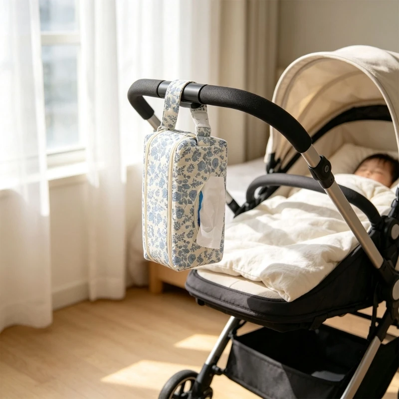 Hanging Tissue Holder Bag Tissue Dispenser with Top Opening, Double-Layer Diaper Bag for Stroller, Vehicle Home, Travel Y5GB