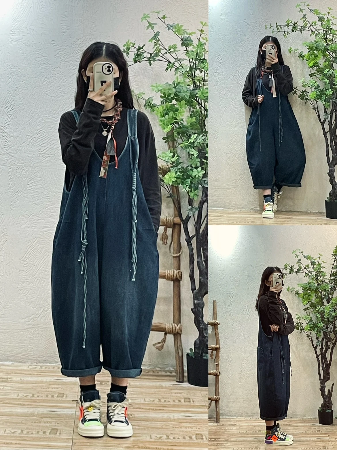 

Retro Artistic Casual Denim Overalls Women's Loose Slimming Lazy Wide Leg Pants Fall New Sle Straight Leg Jeans