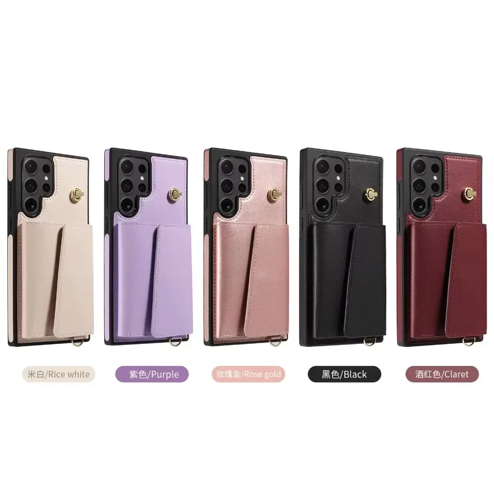 Sarung ponsel tali pergelangan tangan selempang dengan tempat kartu untuk Samsung Galaxy S25 Ultra S24 S23 FE S22 S21 Plus sampul kulit