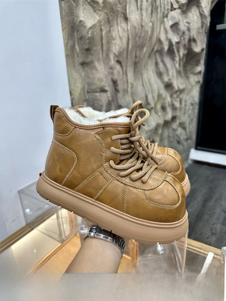 

Women's Ugly Cute Big Head Snow Boots Warm Fleece Lined Double Layer Cowhide Thick Bottom Heightening Winter Boots