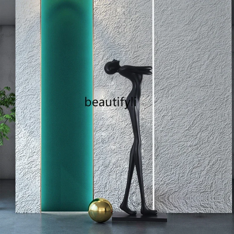 

Postmodern humanoid art sculpture floor ornament living room exhibition hall light luxury fiberglass large floor decoration