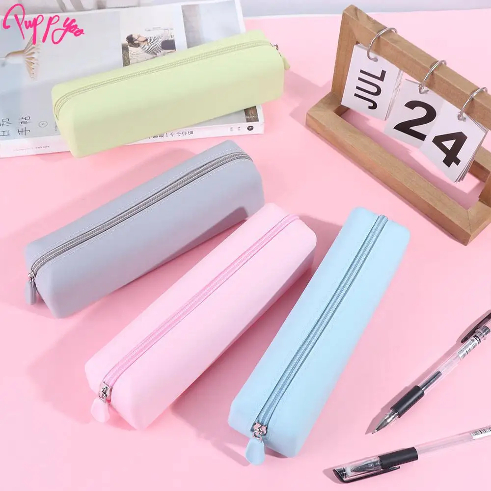 Portable Silicone Pen Bag with Zipper Large Capacity Pencil Case Multi-function Waterproof Cosmetics Storage Bag Student