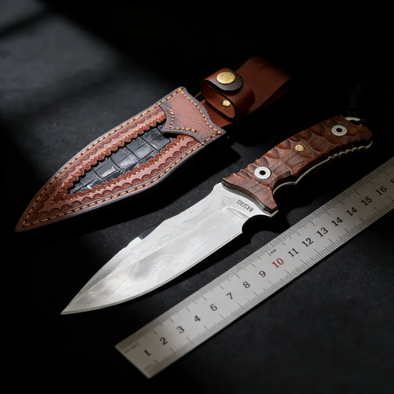 

Нож с фиксированным клинком M390 с рукоятью из дерева с текстурой крокодила, универсальный нож для кемпинга, приготовления пищи, EDC