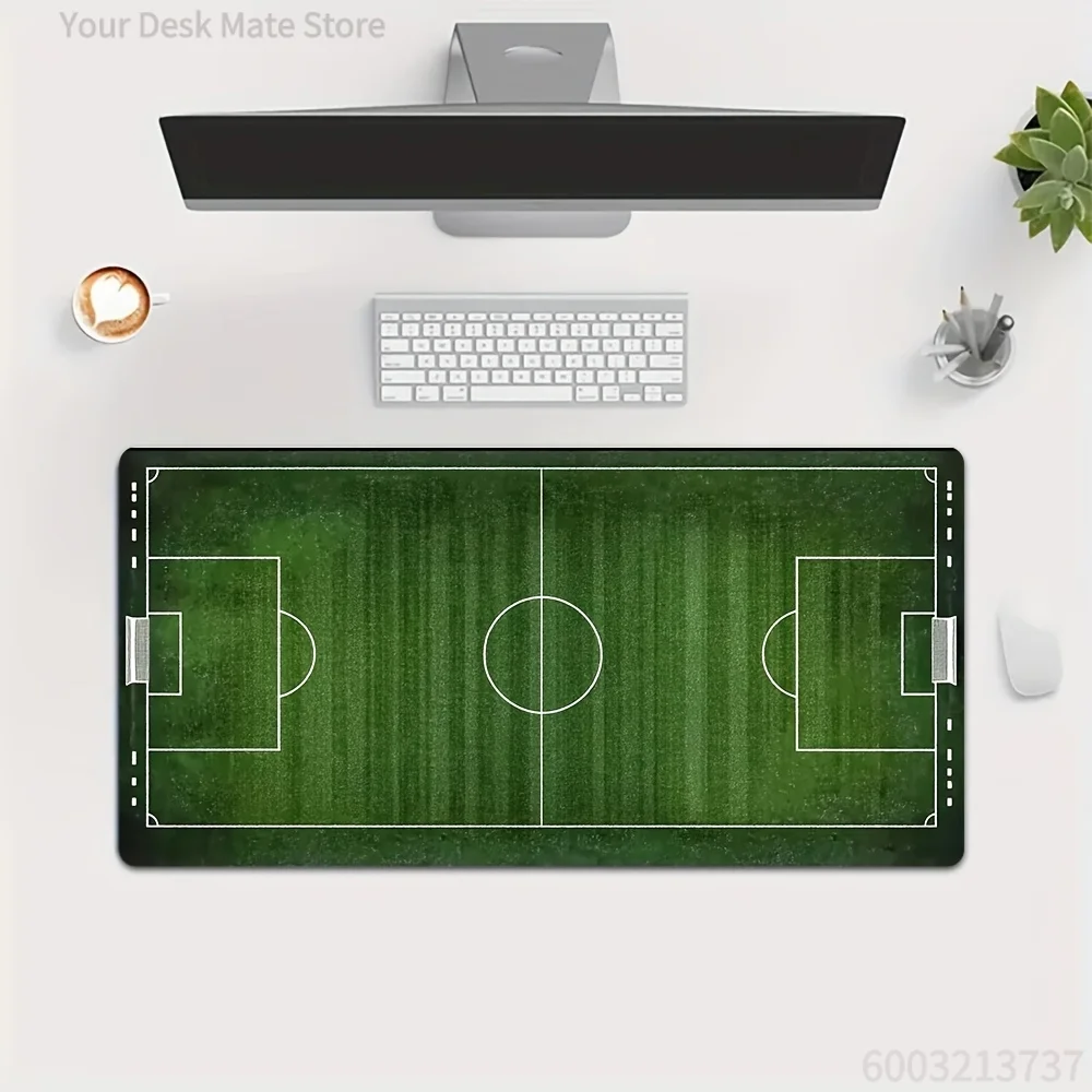 Pixel Game & Festive Mouse Pad with Soccer Field, TNT Block, Christmas Lights, Bookshelf & Blue Slime Art for PC Office Gaming