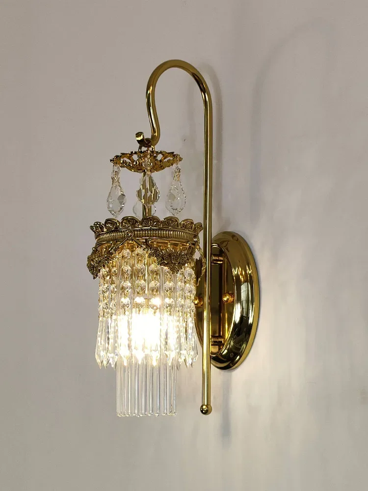 

French living room crystal wall lamp TV background wall light luxury European bedroom bedside aisle stairs charging wall