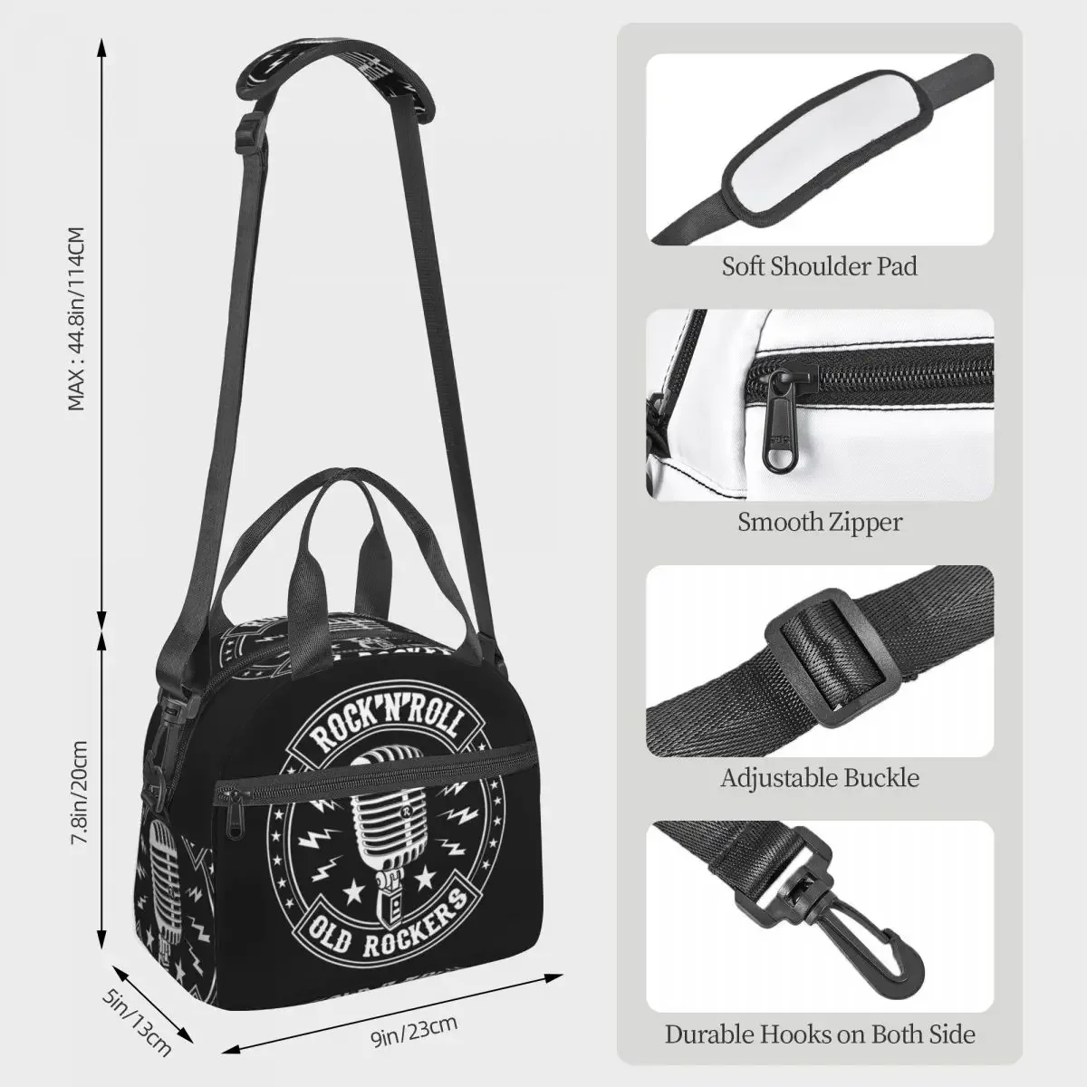 Microphone Rock And Roll Lunch Bags Insulated Bento Box Resuable Lunch Tote Picnic Bags Cooler Bag for Woman Children