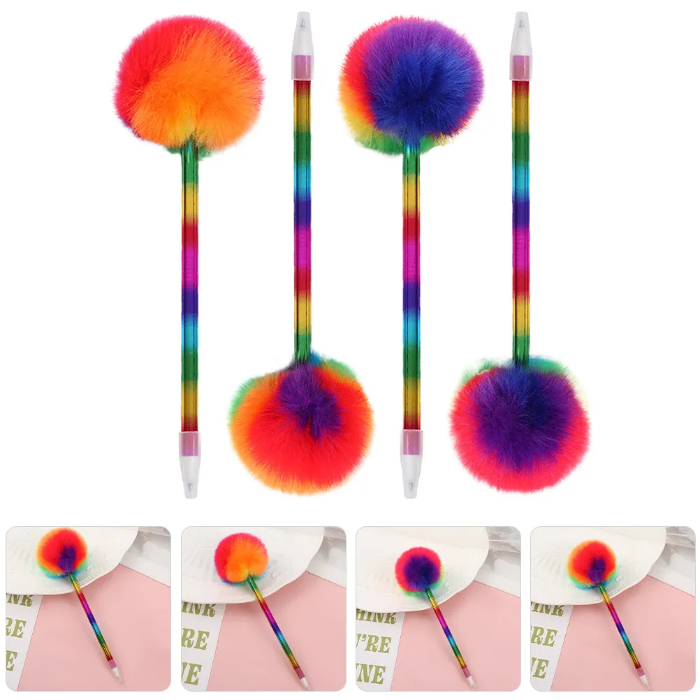 

4Pcs Adorable Round Ballpoint Pens with Vibrant Pompoms Tool for Note Taking Doodling Gifts Kawaii Office Supplies
