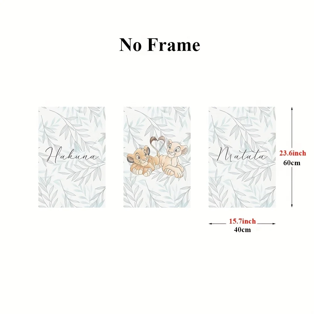 3 قطع من ملصقات فنية جدارية من Disney The Lion King - ملصقات قماشية غير مؤطرة مع Simba & Nala Love، اقتباسات Hakuna Matata، سيارة ألوان مائية
