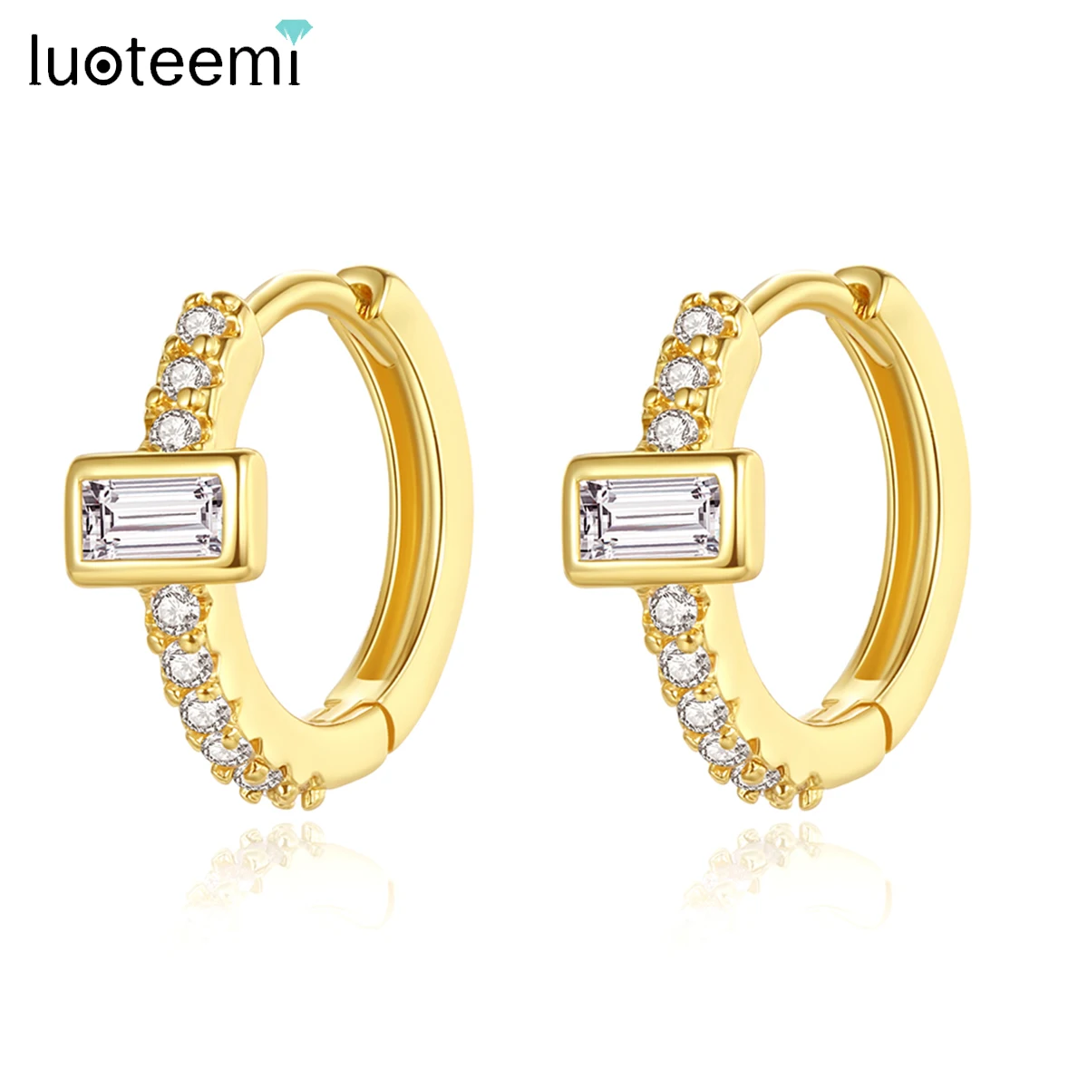 

LUOTEEMI Cute Small Full Cubic Zirconia Paved Silver Color Hoop Earrings Girl Sexy Party Circle Huggies Friend Christmas Gifts