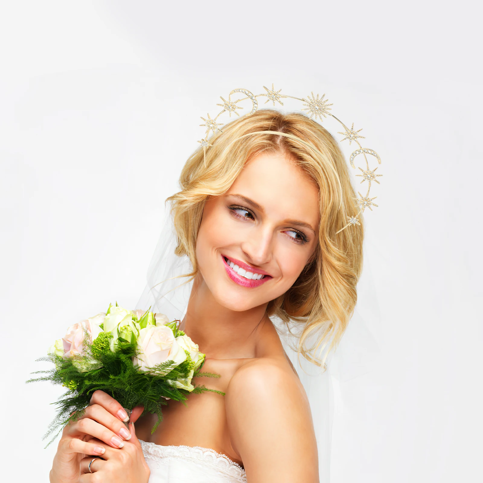 

Headband Hair Accessories FG185 Golden Double Layer Star Moon Alloy Crystal Wedding Bridal Tiara Girls Haircare Styling