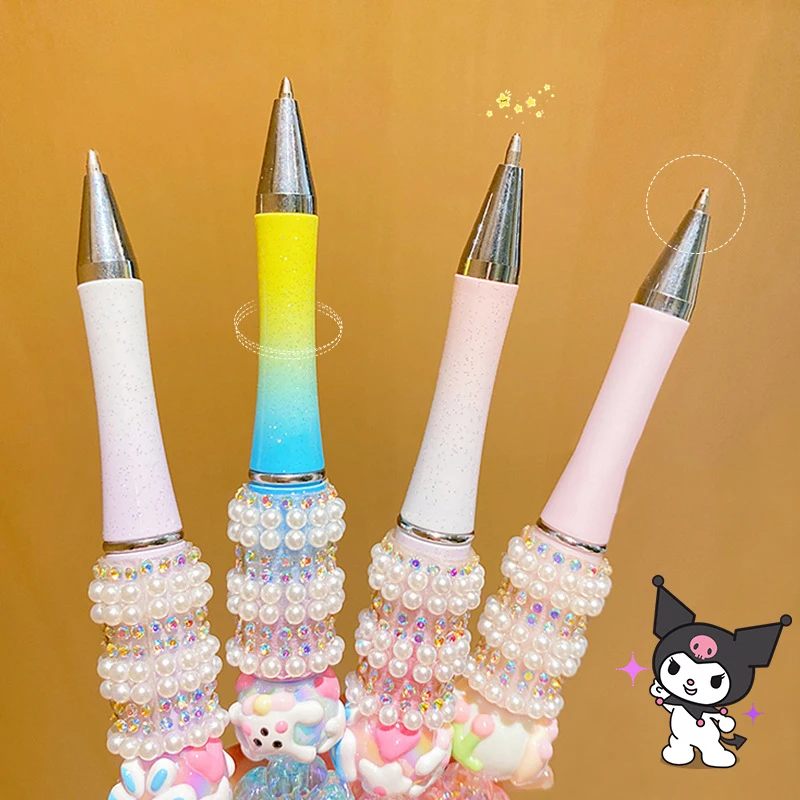 Kawaii Sparkling Diamond Rotating Gel Pen Cartoon Cute Anime Neutral Pens Fashion Beaded Ballpoint Pens School Supplies Gifts