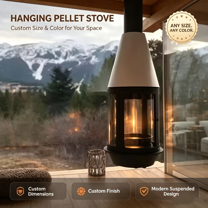 Fully Open Design Modern Floating Villa Freestanding Hanging Electric Fireplace Ultra-clear 5mm Glass Alloy Carbon Household