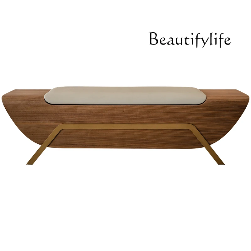 Italian-Style Light Luxury Solid Wood Bed End Stool Modern Minimalist Bedroom Soft Bag Stitching Bench