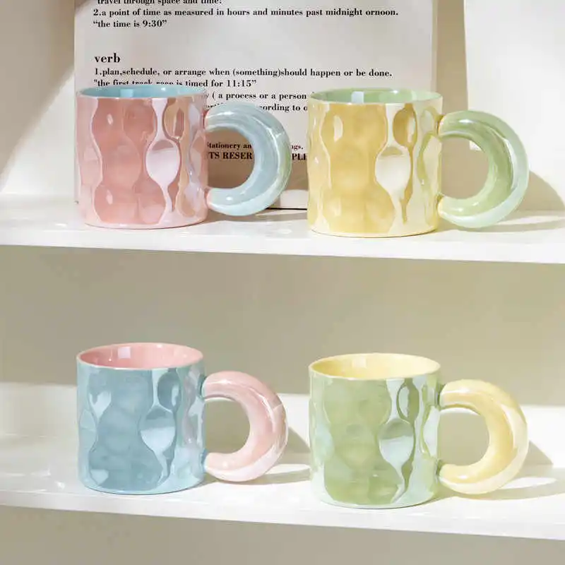 480ml Women's Cream Style Ceramic Mug High Appearance Large Capacity Splicing Color Design Couple's Water Cup Coffee Milk Mugs
