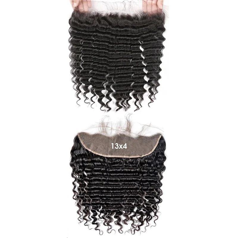 Deep Wave 4x4 Transparent Lace Closure Human Hair 150% Density 13X4 Lace Frontal Human Hair 8-20 Inch Preplucked For Women