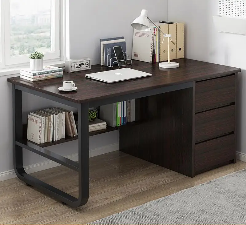 Modern eenvoudig houten bureau voor thuiskantoor slaapkamer ijzeren computertafel met lade kleine ruimtes groothandel gebruik meubilair