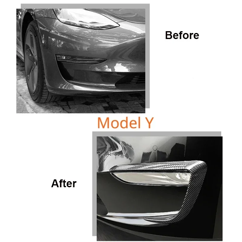 For Tesla Model 3 Y Front Bumper Cover Wind Knife Fog Lamp Sticker Eyebrow Spoiler Blade Trim ABS Car Modification 2017-2023