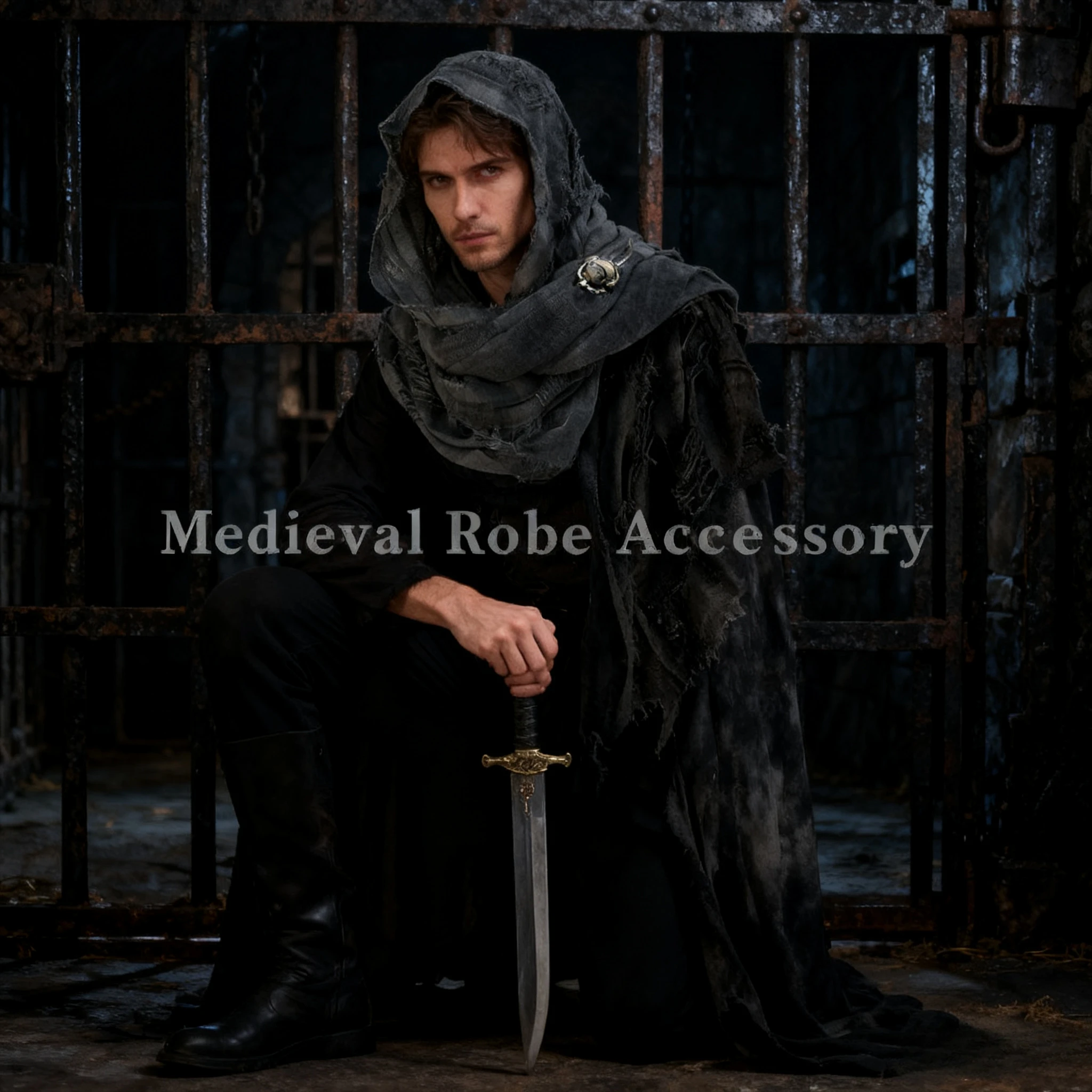 شال كيب بقلنسوة بتصميم كلاسيكي لفارس العصور الوسطى وعصر النهضة