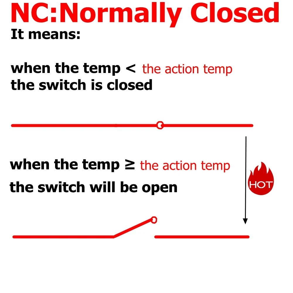 2 PCS Thermal Switch 40C 50C 80C 60C 100C NO NC Normally Open Closed 250V 5A 10A Thermostat Sensor Temperature Control Switches