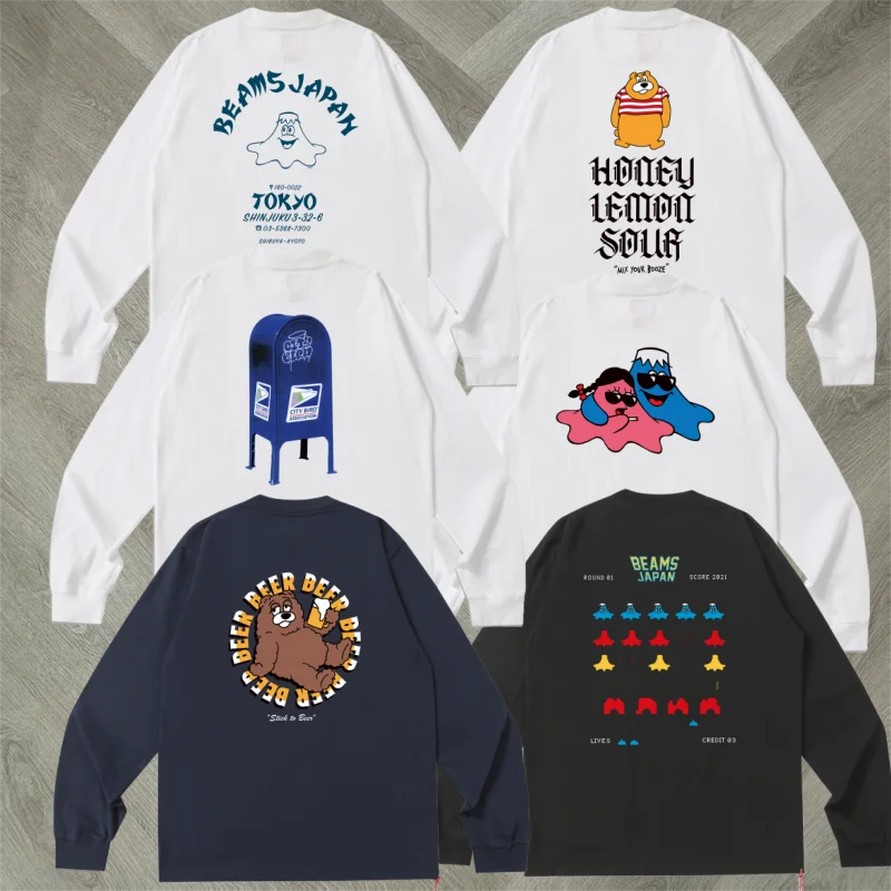 

25AW Autumn/Winter Cartoon Pattern Print Simple Style Beams T-shirt Loose Casual Men Women Long Sleeved Top