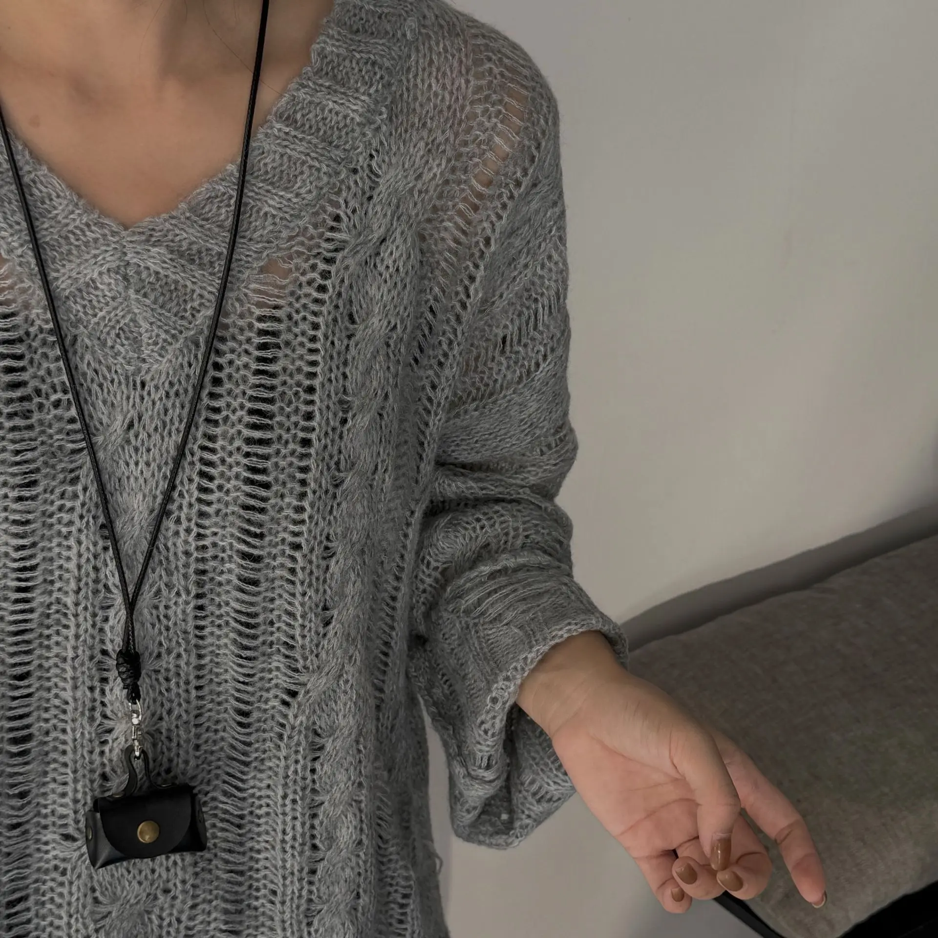 Compact Leather Coin Purse Neck Hanging Necklace Long Sweater Chain Accessory