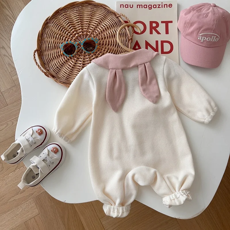 Lovely Newborn Baby Romper 0-24Months Infant Boy Girl Long Sleeve Peter Pan Collar Single Breasted Bunny Jumpsuit Autumn Clothes