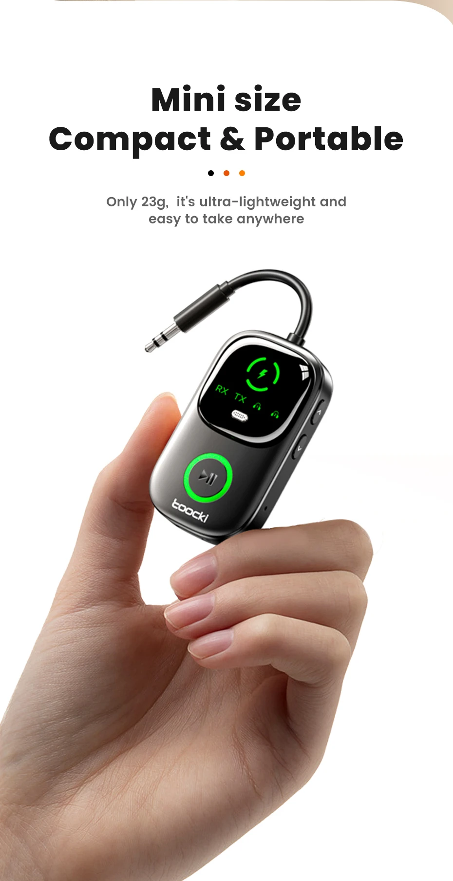 Toocki Bluetooth 5.4 Audio Receiver Sender 2-In-1 Display 3,5mm AUX Wireless Audio Adapter Für Auto Flugzeug Lautsprecher TV PC – Detail 13
