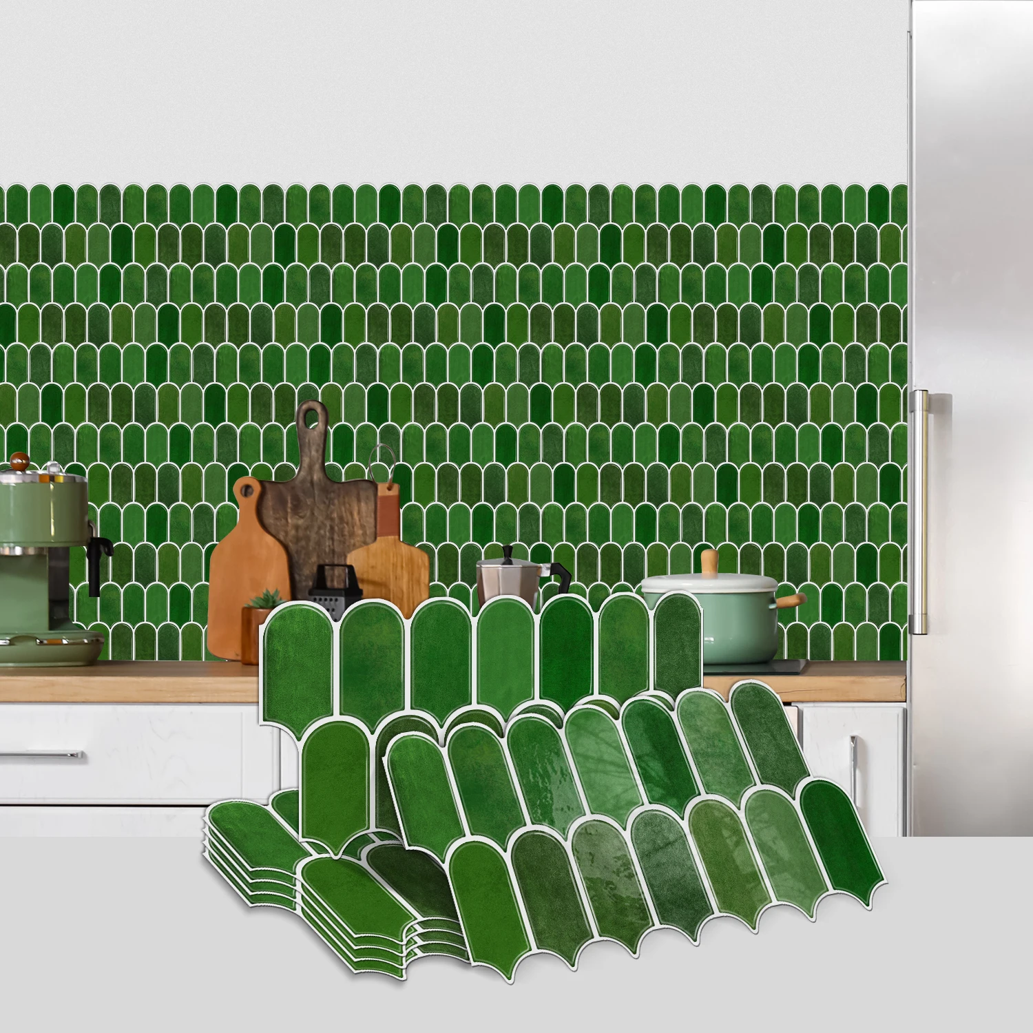 

Retro fan-shaped ceramic tile wall sticker with gradient artistic texture, kitchen bathroom background wall decoration sticker