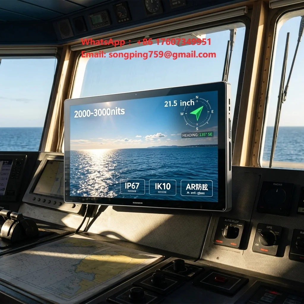 Monitor Táctil Marino HD de 21.5 Pulgadas, IP67 Impermeable, 2500Nits, Legible Bajo la Luz Solar, Pantalla LCD Industrial con USB para Barco, Yate, Buque