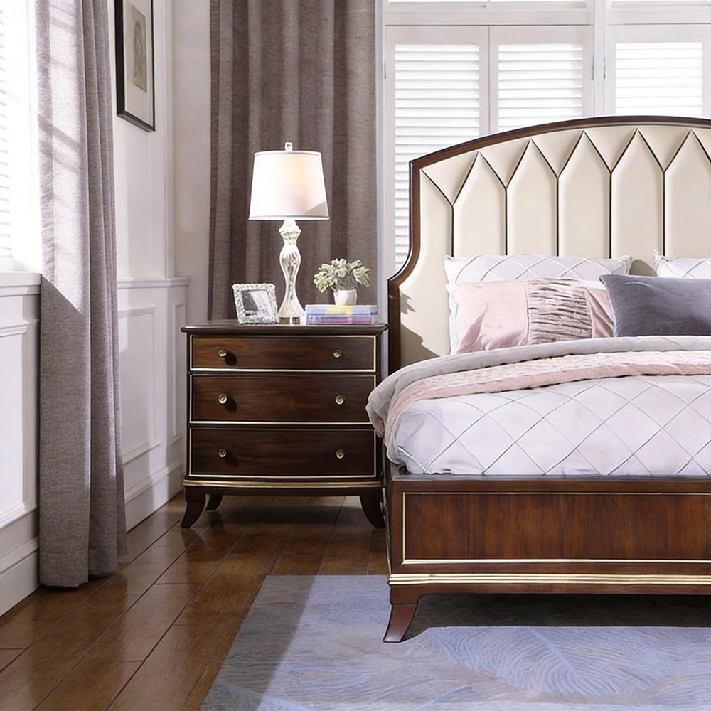 #Luxury American Style Antique Fabric Bedroom Bed Set Furniture For Hotel Villa Apartment Interior