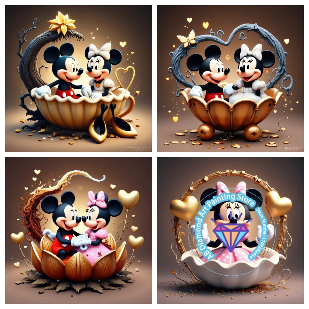 

Roman Big Heart Mickey Minnie AB Diamond Painting Kit Square Round Diamond 5D DIY Mosaic Handmade Art Exquisite Gift Home Decor