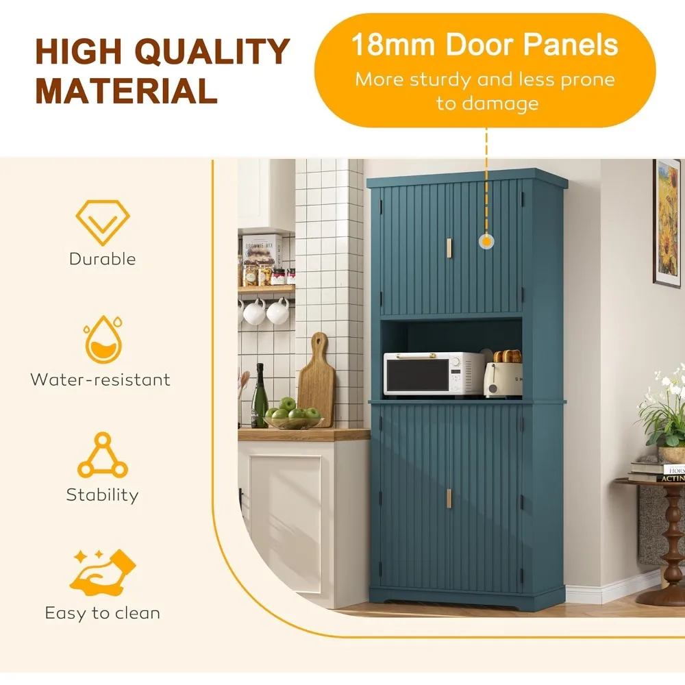 خزانة مخزن المطبخ VEIKOU مقاس 72 بوصة مع خزانة بوفيه، وحدة تخزين قائمة بذاتها تتميز بأرفف أبواب ورفوف قابل للتعديل