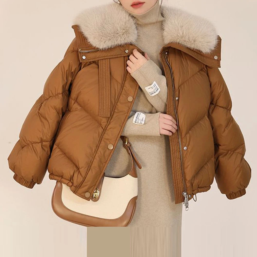 Fashion fur collar short down clothes 2025 new Korean version loose small cotton-padded jacket winter cotton-padded jacket