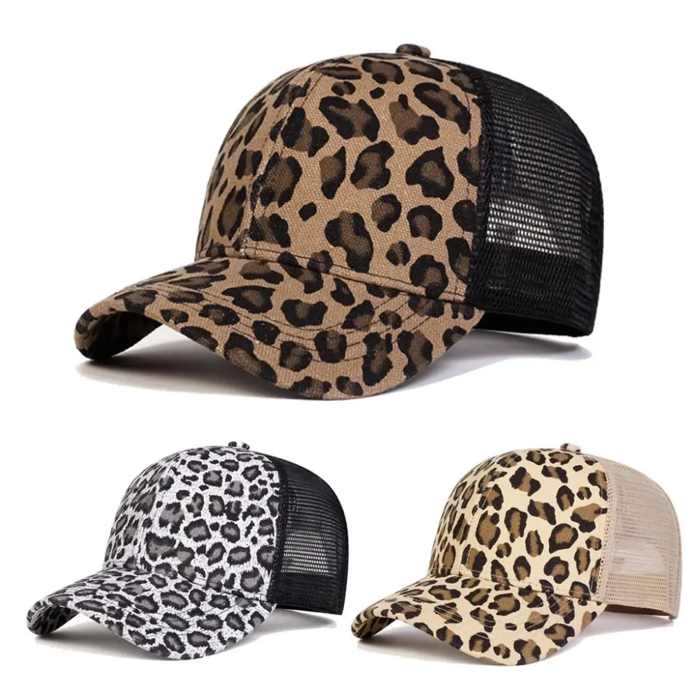 Casual Vintage Leopard Print Baseball Caps With Breathable Mesh Adjustable Baseball Hats Sun Visor Duck Tongue Cap Spring Autumn