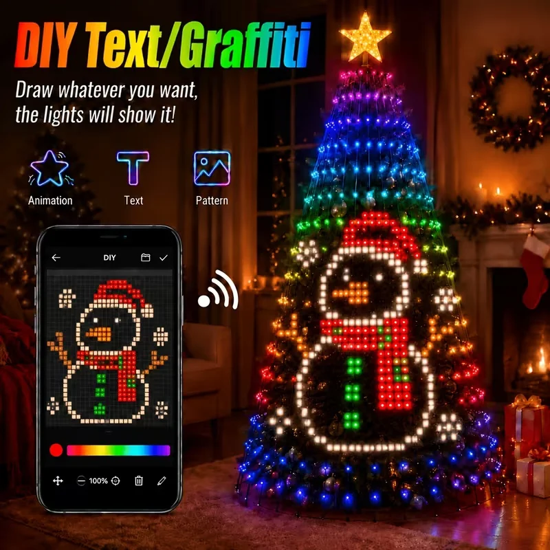 Smart RGB Christmas Tree Lights Bluetooth APP Remote Control Programmable LED String Lights For Xmas Tree Holiday Home Decor