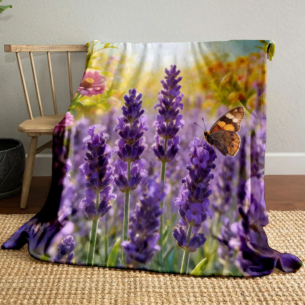Multi-Size Beautiful Garden Flowers Printed Blanket, All-Season Multi-Use for Nap Camping Travel Car Sofa Luxury Gifts
