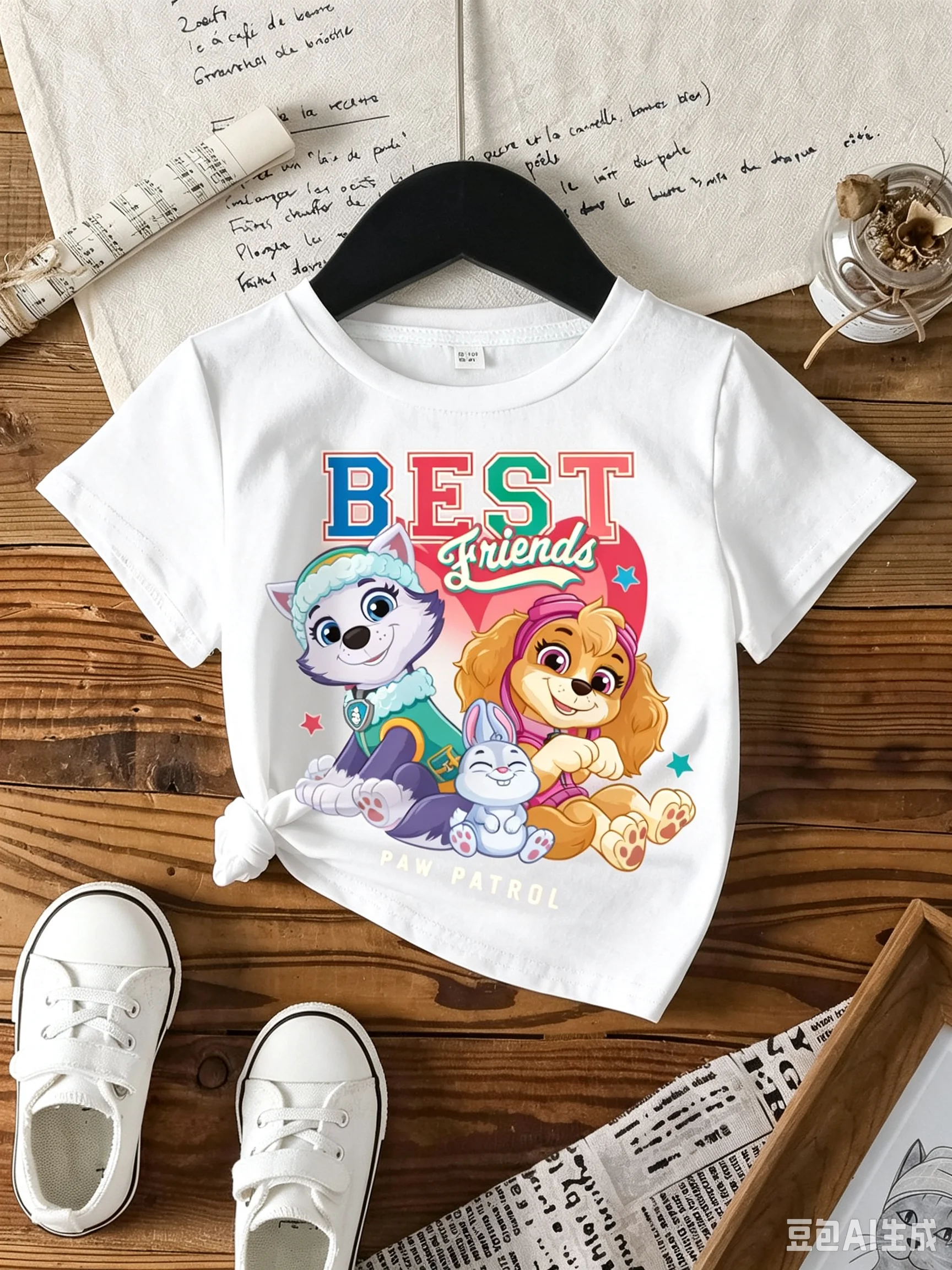 Girls Paw Patrol Best Friends T‑Shirt Skye Everest Cartoon Print  Short Sleeve Cotton Kids Casual Summer Tee Tops