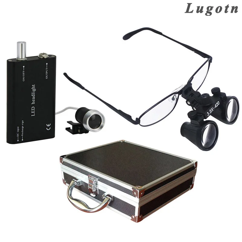 Metal Box 3.5X Enlarger Removable Nearsighted Magnifying Glasses Medical Lens LED Head Lamp Surgical Dental Magnifier Loupes