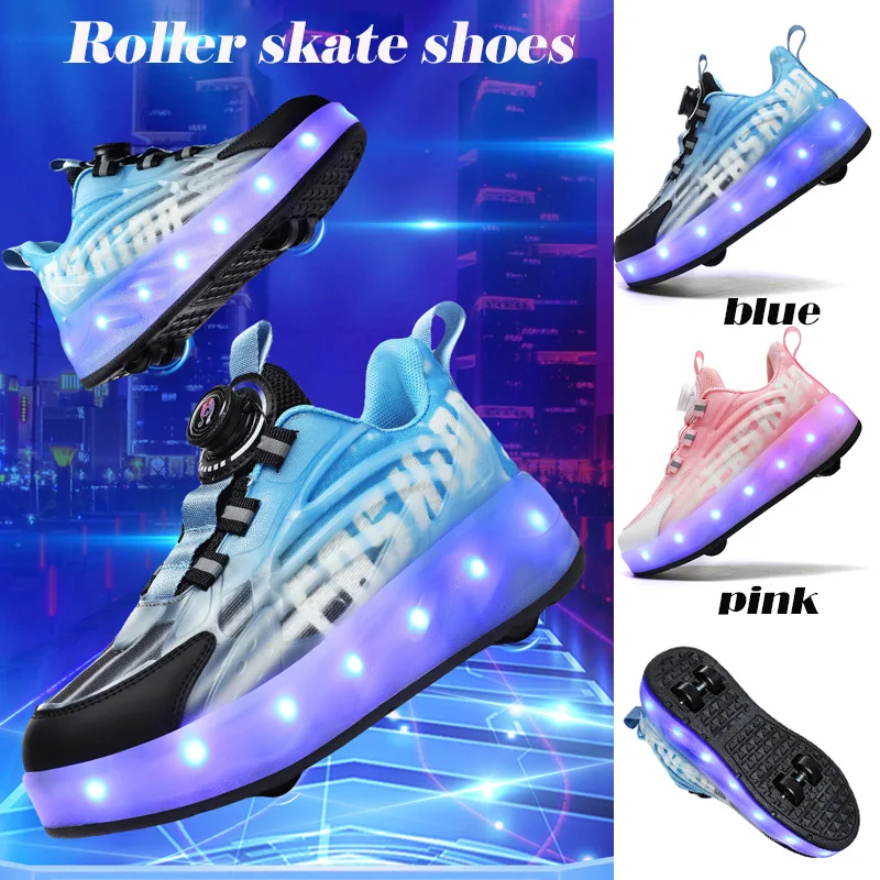 

Kid's 4 Wheel Roller Shoes grils Fashionable Automatic Pop-up Sneakers With Wheels Dual-purpose Skating Casual Shoes